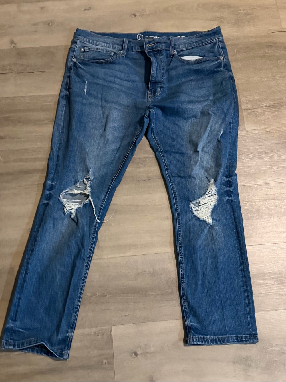 Original Use Slim Straight Distressed Blue Jeans